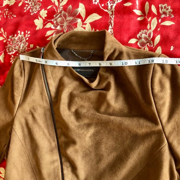 BCBGMaxAzria Vintage Cropped Vegan Suede Toffee Brown Moto Jacket - Size XXS - Picture 15 of 15